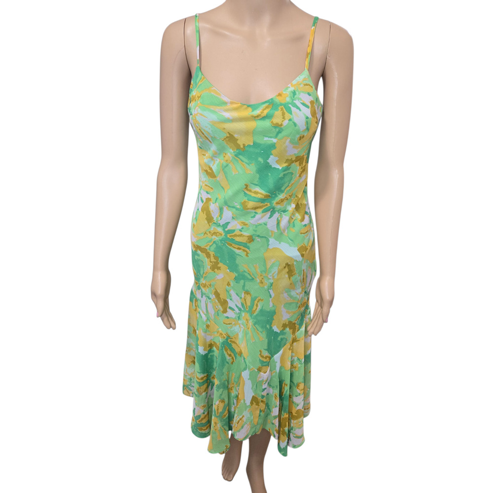 All in Favor XS women's green floral summer dress side zip adjustable strap